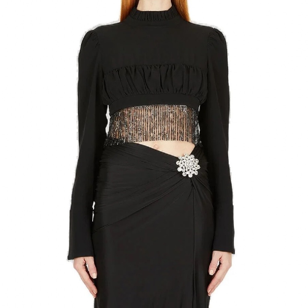 Paco Rabanne Black Bell Sleeve Crop Top